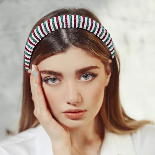 Ondder Christmas Beaded Padded Headband Red and Green Hair Accessories