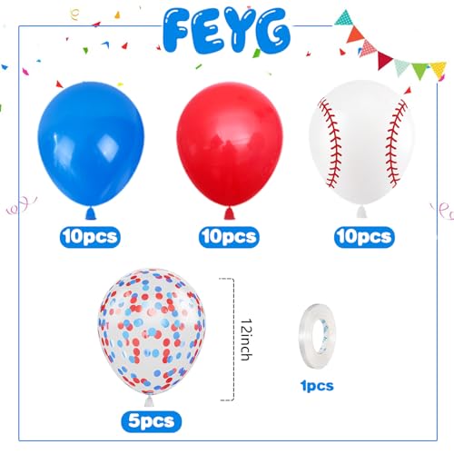 12 Inch Baseball Print Balloons - Red, Blue & White Party Decor