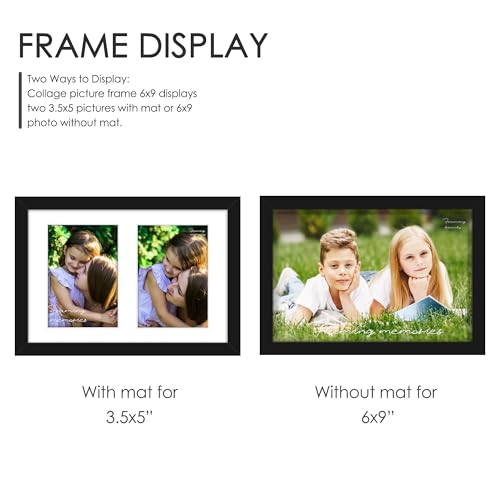DUENPY 6x9 Double Collage Picture Frame for Two 3.5x5 Photos - Black