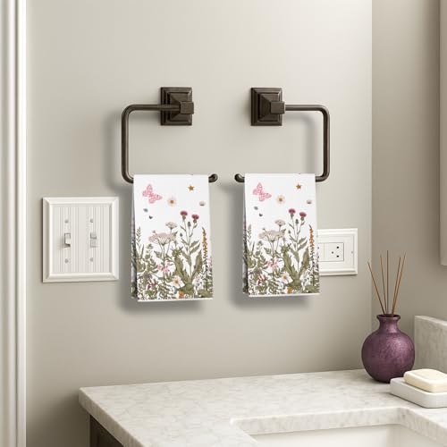 Spring Floral Kitchen Towels Set of 2 - 18x26 Inch Butterfly Design