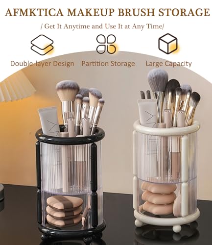 Automatic Lifting Makeup Brush Organizer with Lid - White