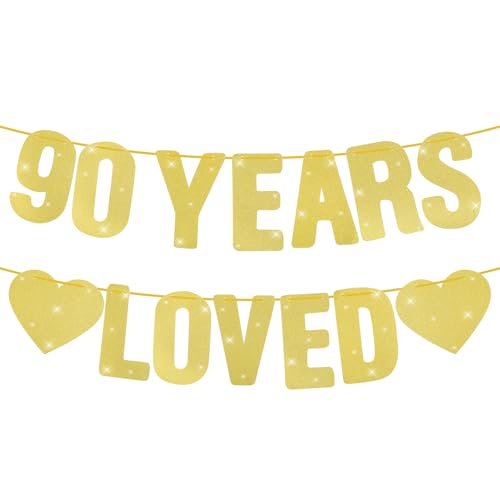 Gold Glitter 90th Birthday Banner - 6.3" Pre-Strung Decoration