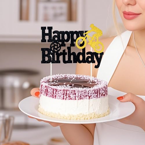 Bicycle Happy Birthday Cake Topper - Glittery Decor for Parties
