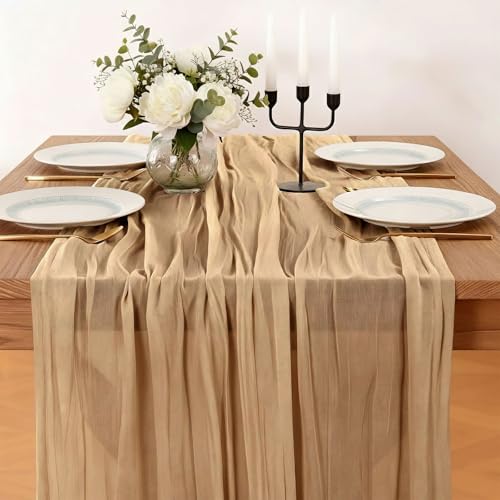 Mkobon Cheesecloth Table Runner 10 FT Champagne Boho Rustic Gauze