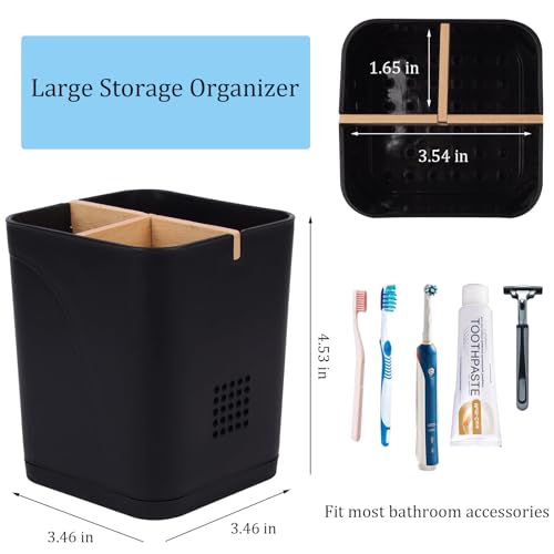 Electric Toothbrush Holder & Toothpaste Organizer, Black - 3 Slots