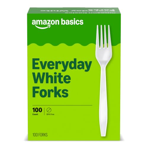 Amazon Basics Disposable Plastic Forks - 100 Count, BPA Free