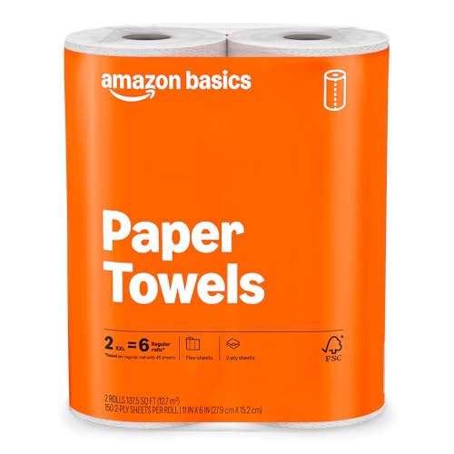 Amazon Basics XXL 2-Ply Flex-Sheets Paper Towels 2-Pack, 150 Sheets Each