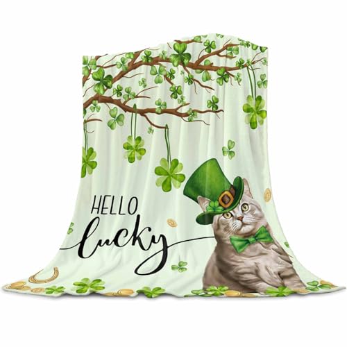 St. Patrick's Day Throw Blanket 40x50 inches - Soft Flannel Shamrock Design