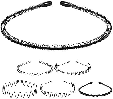 BWESOO Black Metal Wavy Headband for Men Elastic Non-Slip Hair Band