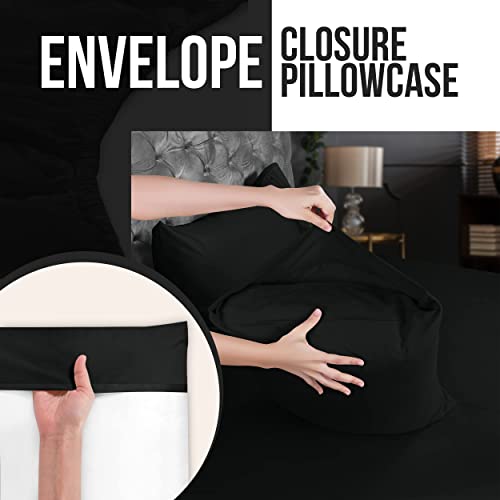 King Size Pillow Cases Set of 4, Ultra Soft Microfiber Covers - Black