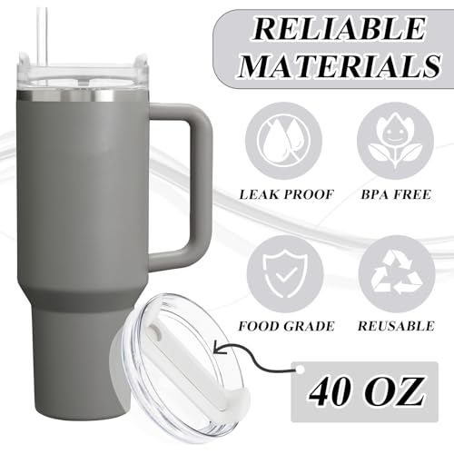 40oz Replacement Tumbler Lids for Stanley Quencher 2.0 - 2 Pack with Straws & Brush