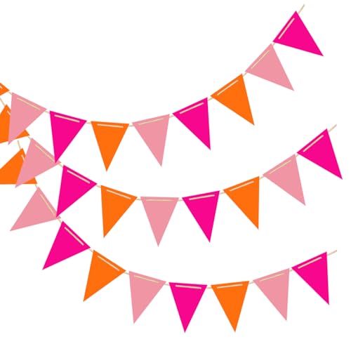 Hot Pink and Orange Pennant Banner - 36 pcs Triangle Flags for Parties