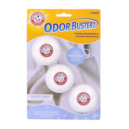 Arm & Hammer OdorBusterz Odor Eliminator Balls, White Linen, 3 Count - Baking Soda Freshness for Small Spaces