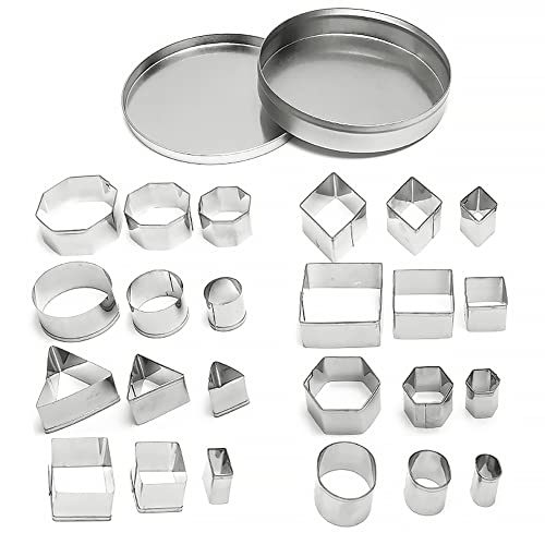 Mini Geometric Cookie Cutters Set, 24 Stainless Steel Fondant Shapes - Square, Triangle, Oval, Rectangle, Hexagon, Octagon, Circle, Diamond, Small Baking Molds, Creative Kitchen Tool
