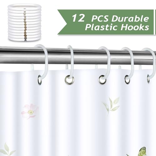 Bonhause Easter Bunny Shower Curtain, Floral Spring Bathroom Decor, 72x72 In