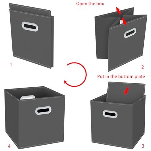 Foldable Fabric Storage Cubes with Handles - Set of 3, 11x11x11, Gray