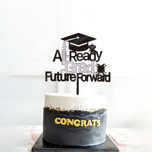 AI Tech Graduation Cake Topper - Black Acrylic STEM Party Decor