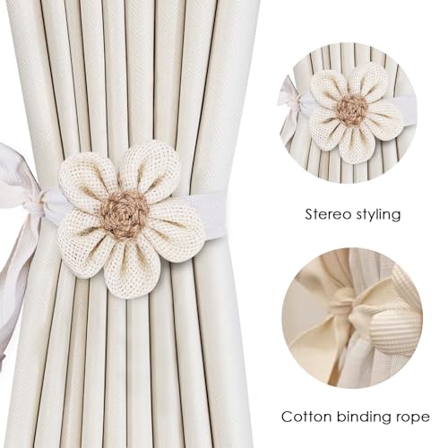 SRG Sunflower Khaki Curtain Tiebacks 4 Pack Handmade Fabric Holdbacks for Drapes & Windows