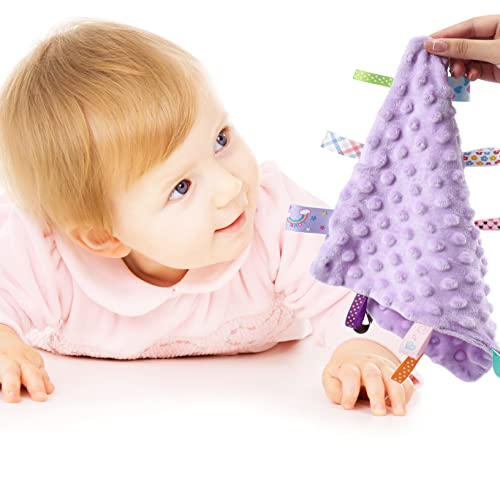 CREVENT Purple+Pink Tag Baby Security Blanket 10''x10'' - Soft Lovey Comforter