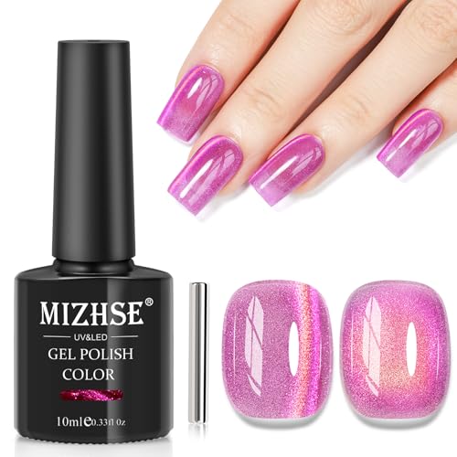 MIZHSE Pink Cat Eye Gel Nail Polish with Magnet Stick Starry Effect