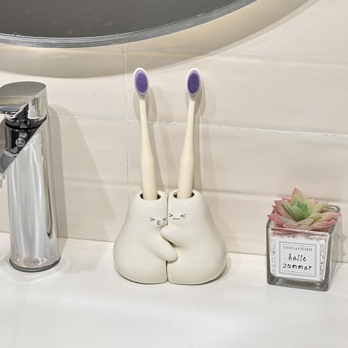 Cute Ceramic Toothbrush Holder Set - Pear Design for Bathroom