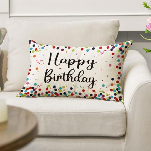 AVOIN Colorlife Happy Birthday Polka Dot Throw Pillow Cover - White, 12x20 Inch