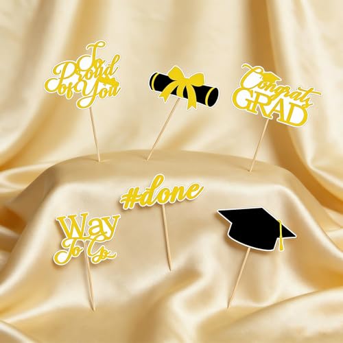 48 Pcs 2026 Graduation Cupcake Toppers Glitter Cap Party Decorations