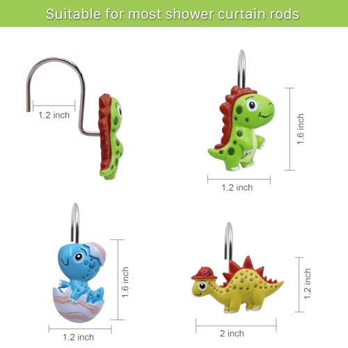 Dino Shower Curtain Hooks - Cute T-Rex Bathroom Decor (12 PCS)