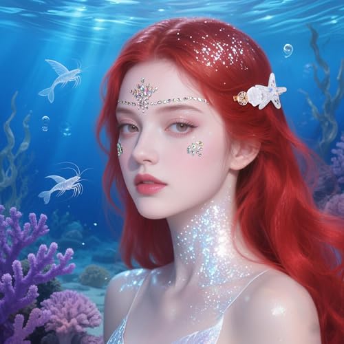 Mermaid Hair Clips Starfish Face Gems & Glitter Gel Set
