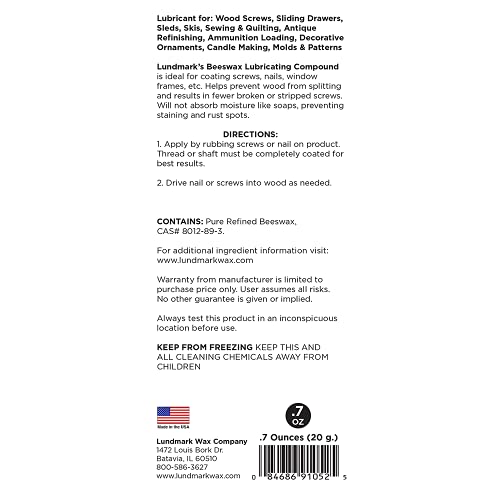 Lundmark Pure Beeswax Lubricating Compound, 0.7-Ounce Stick