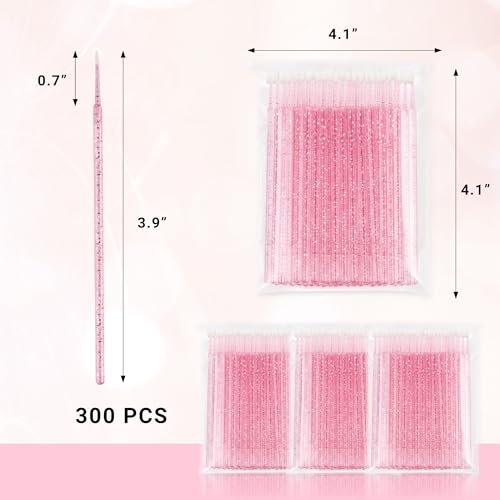 KIUSOWAYD Micro Applicator Brushes - 300 Pcs Crystal Pink Disposable Swabs