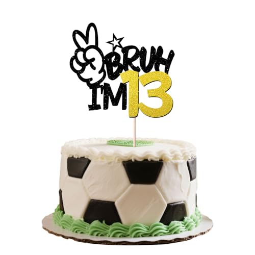 Black Glitter Bruh I'm 13 Cake Topper for Birthday Celebrations