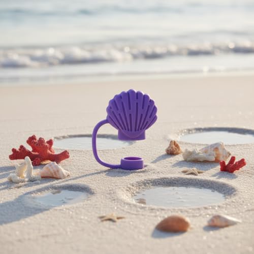 Purple Shell Silicone Straw Cover Cap for Stanley Cup Reusable