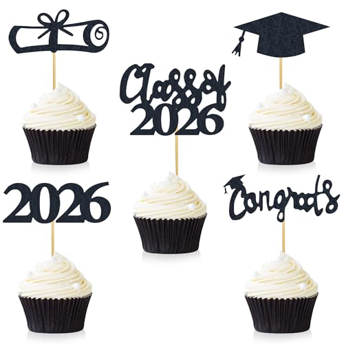 30 Graduation Cupcake Toppers - 2026 Diploma & Cap Picks