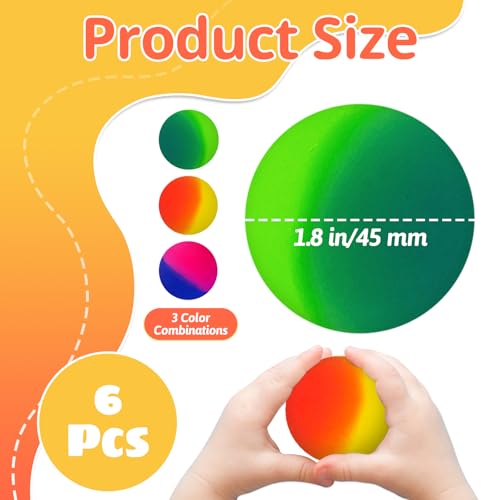 Irrmshr Jumbo Bouncy Balls - 6 Pack, 45mm Rubber Balls for Kids