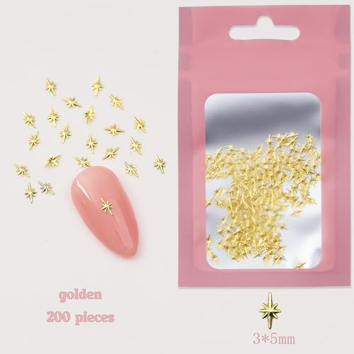 SONGJIE 200 Pcs 3D Gold Star Nail Charms Alloy Art Decorations