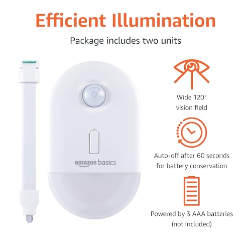 Amazon Basics Night Light - Color Changing LED Toilet Bowl Motion Sensor, Battery Operated, Auto-Off 60s, 15ft Range, 2 Pack