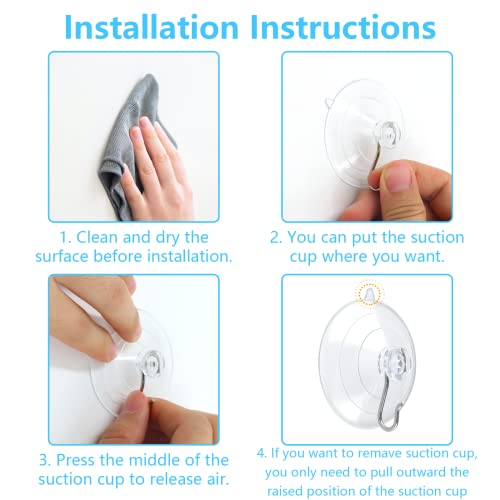 A-1.77 Inch 12Pcs Clear Suction Cup Hooks Heavy Duty Wall Mounts for Bathroom & Kitchen