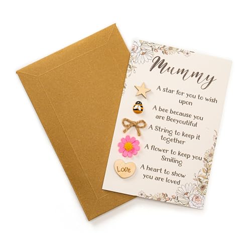RUSATEN Handmade Mothers Day Card with Wooden Heart and Twine