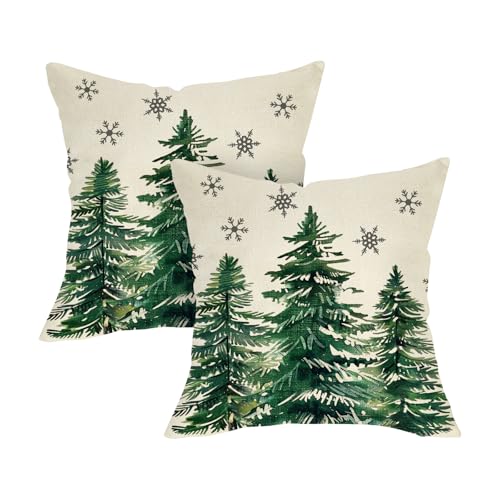 Green Pine Tree Christmas Throw Pillow Covers, 18x18 Set of 2
