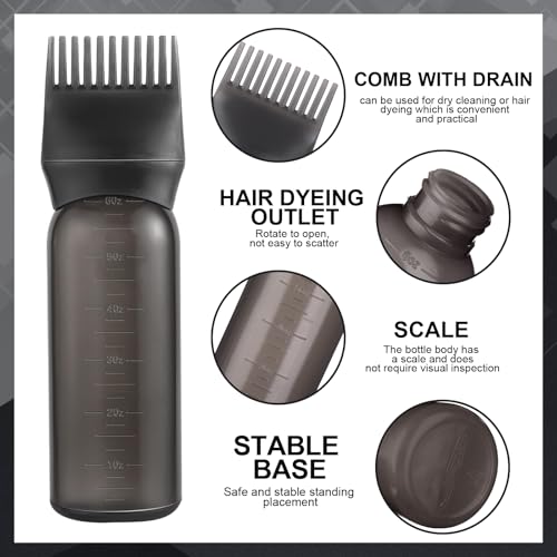 Root Comb Applicator Bottle for Hair Dye & Oil - 6 oz Black