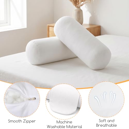 Jeffdad 2-Pack Round Bolster Pillow Covers - White Neck Roll Cases