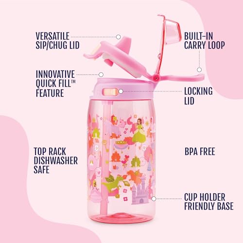 Ello Pop & Fill 16oz Kids Water Bottle - Royal Palace, Leak-Proof & BPA-Free