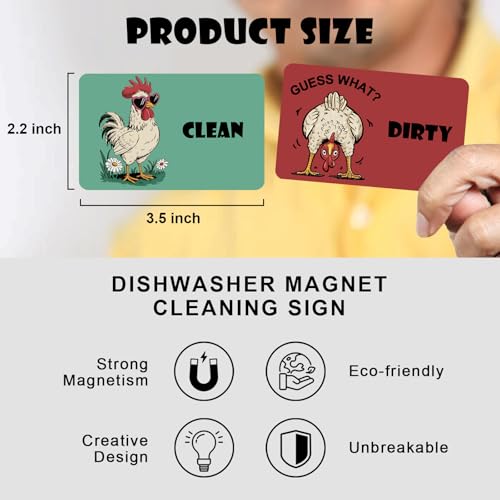Rooster Dishwasher Magnet - Clean Dirty Sign, Green Farmhouse Kitchen Decor