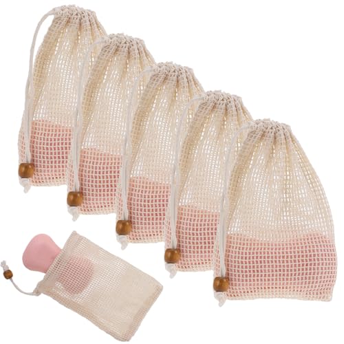 Natural Sisal Soap Saver Pouch 5-Pack Exfoliating Mesh Bag with Drawstring