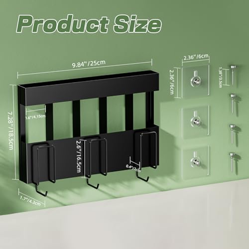 Magnetic Metal Straw Holder with Adhesive Hooks - Black