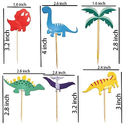 24 PCS Dinosaur Cupcake Toppers - Cute Dino Cake Decorations