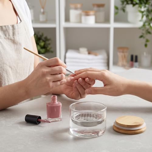 KCGANI Glass Nail Art Brush Cleaner Cup with Lid and Metal Mesh Filter