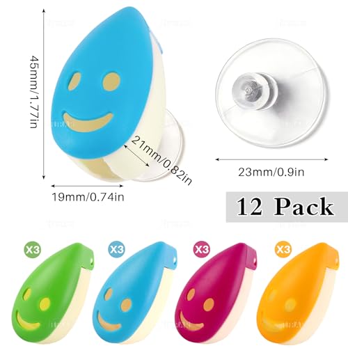 AUEAR Portable Toothbrush Head Cover with Suction Cup - 12 Pack, 4 Colors