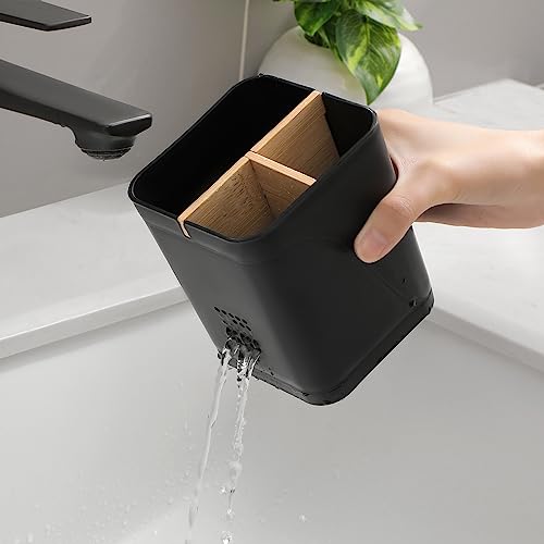 Electric Toothbrush Holder & Toothpaste Organizer, Black - 3 Slots